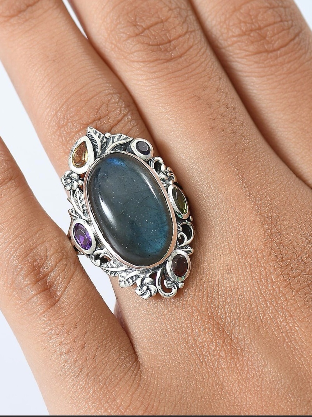Sterling Silver Labradorite Multi-Gemstone Statement Ring